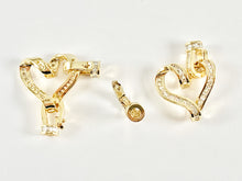 Load image into Gallery viewer, Heart Shaped CZ Baguette Clasps Findings in 18K Gold or Silver Plated over Copper 3 pieces
