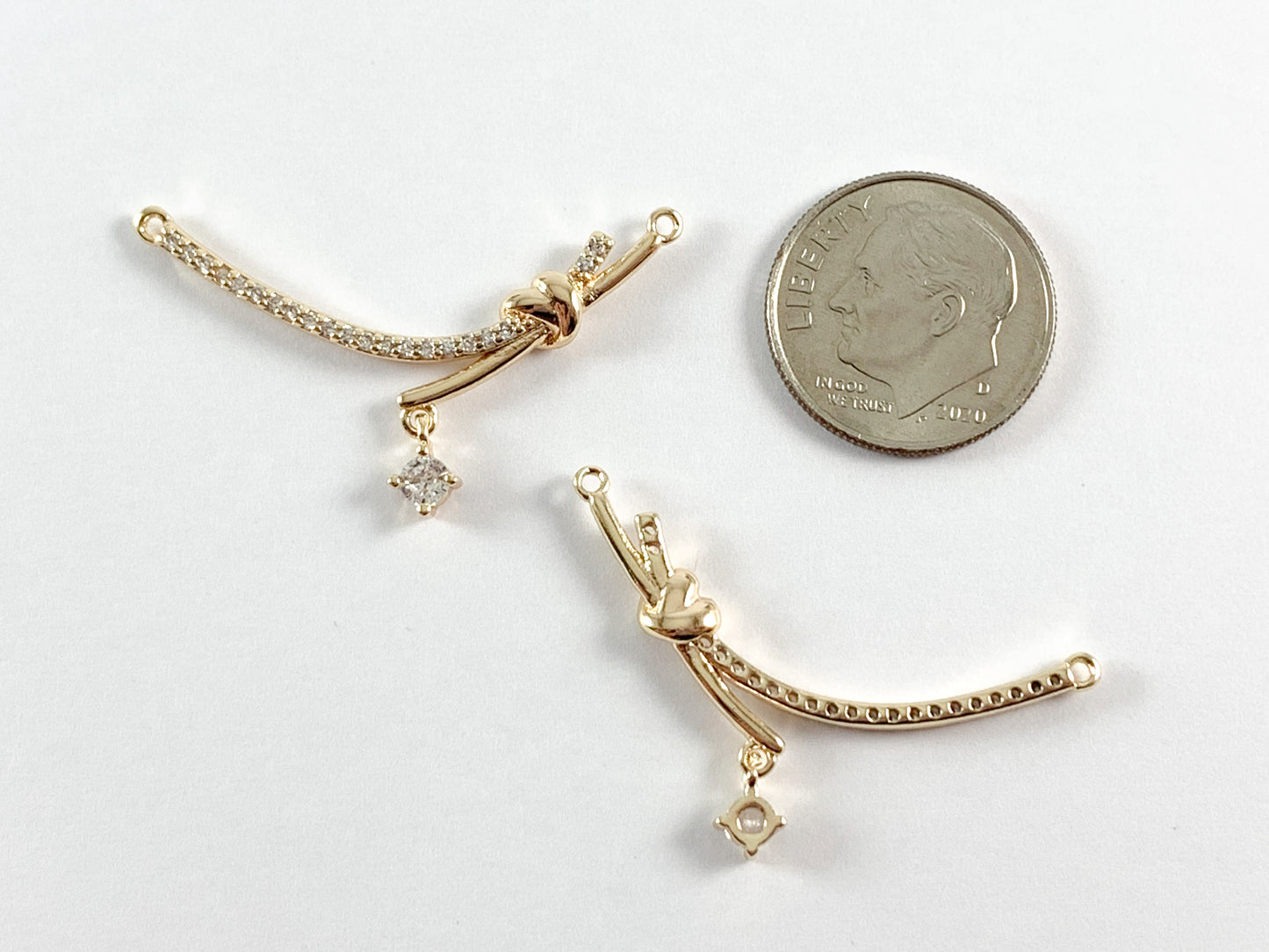 Real Gold Plated 18K Micro CZ Pave Curve Dangle Connector Over Brass 6 pcs