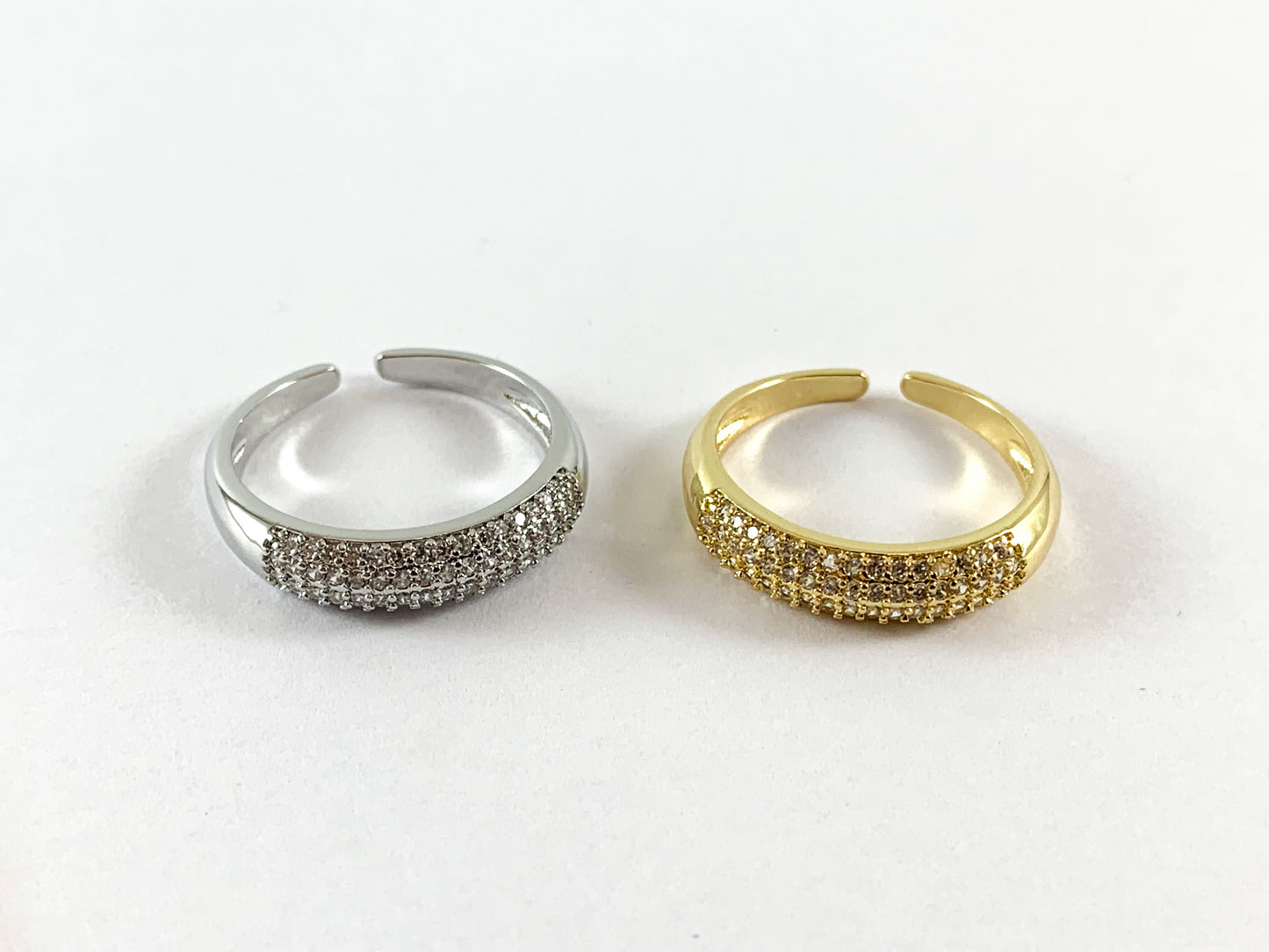 Real Gold 18K/Platinum Plated CZ Pave Dome Ring 4pcs