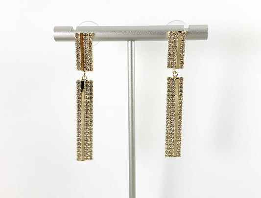 Real 18K Gold Plated CZ Pave Long Rectangle Earrings Over Copper 3 pairs