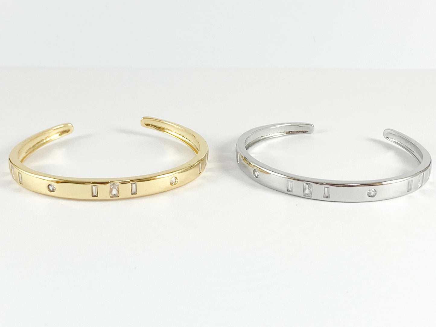 Simple Geometric CZ Pave Rhinestone Bracelet Cuffs in 18K Gold or Silver plated Copper 1 pc