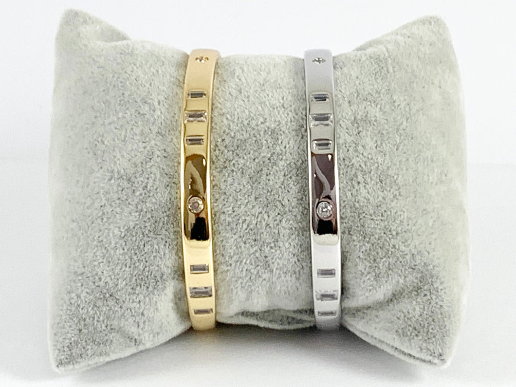 Simple Geometric CZ Pave Rhinestone Bracelet Cuffs in 18K Gold or Silver plated Copper 1 pc