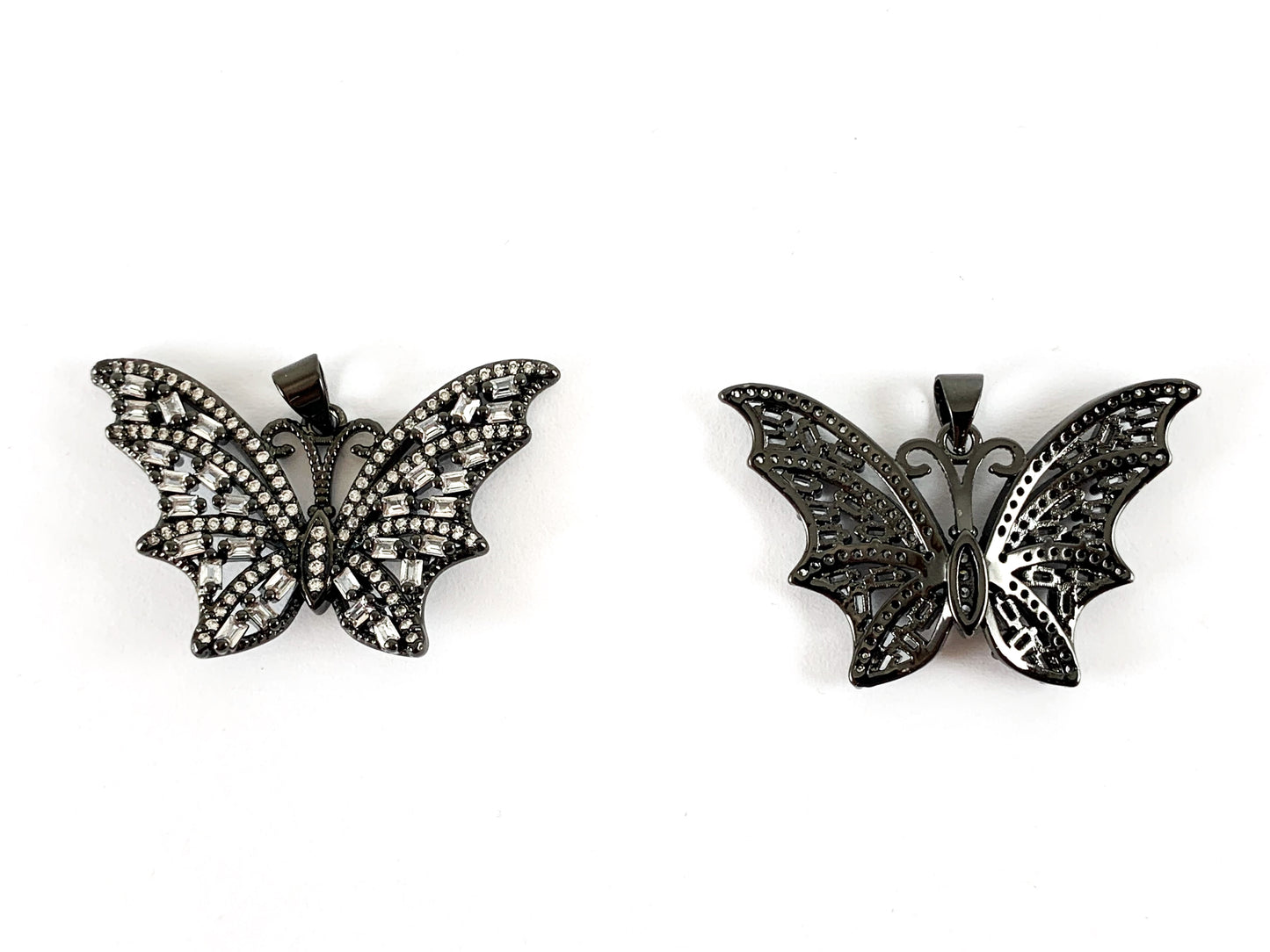 Real Gold/Platinum 18K Plated Micro CZ Butterfly Pave Pendant Over Brass 2pcs