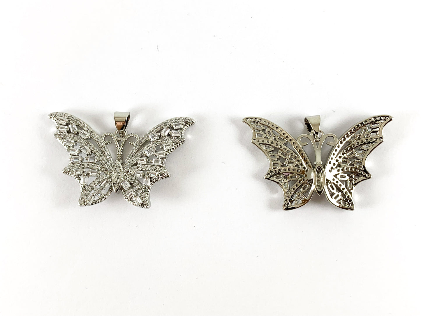 Real Gold/Platinum 18K Plated Micro CZ Butterfly Pave Pendant Over Brass 2pcs
