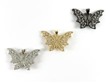 Load image into Gallery viewer, Real Gold/Platinum 18K Plated Micro CZ Butterfly Pave Pendant Over Brass 2pcs
