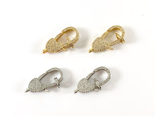 Load image into Gallery viewer, Real Gold/Platinum Plated All Over CZ Pave Luxury Large Heart Lobster Clasp Over Brass 3pcs
