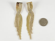 Load image into Gallery viewer, Glamorous fringe Crossover Rhinestone Tassel Earrings in 18K Gold or Silver Plated over Copper 1 pair
