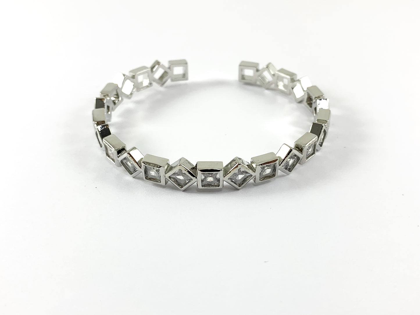 Real Gold/Platinum 18K Plated Copper CZ Pave Geometric Rhinestone Fancy Bracelet Cuffs