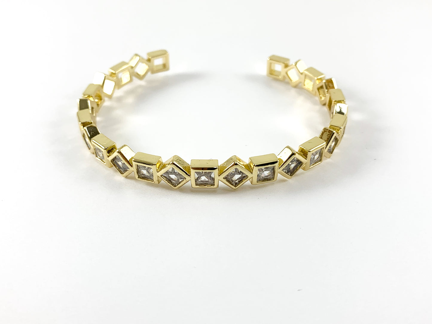 Real Gold/Platinum 18K Plated Copper CZ Pave Geometric Rhinestone Fancy Bracelet Cuffs