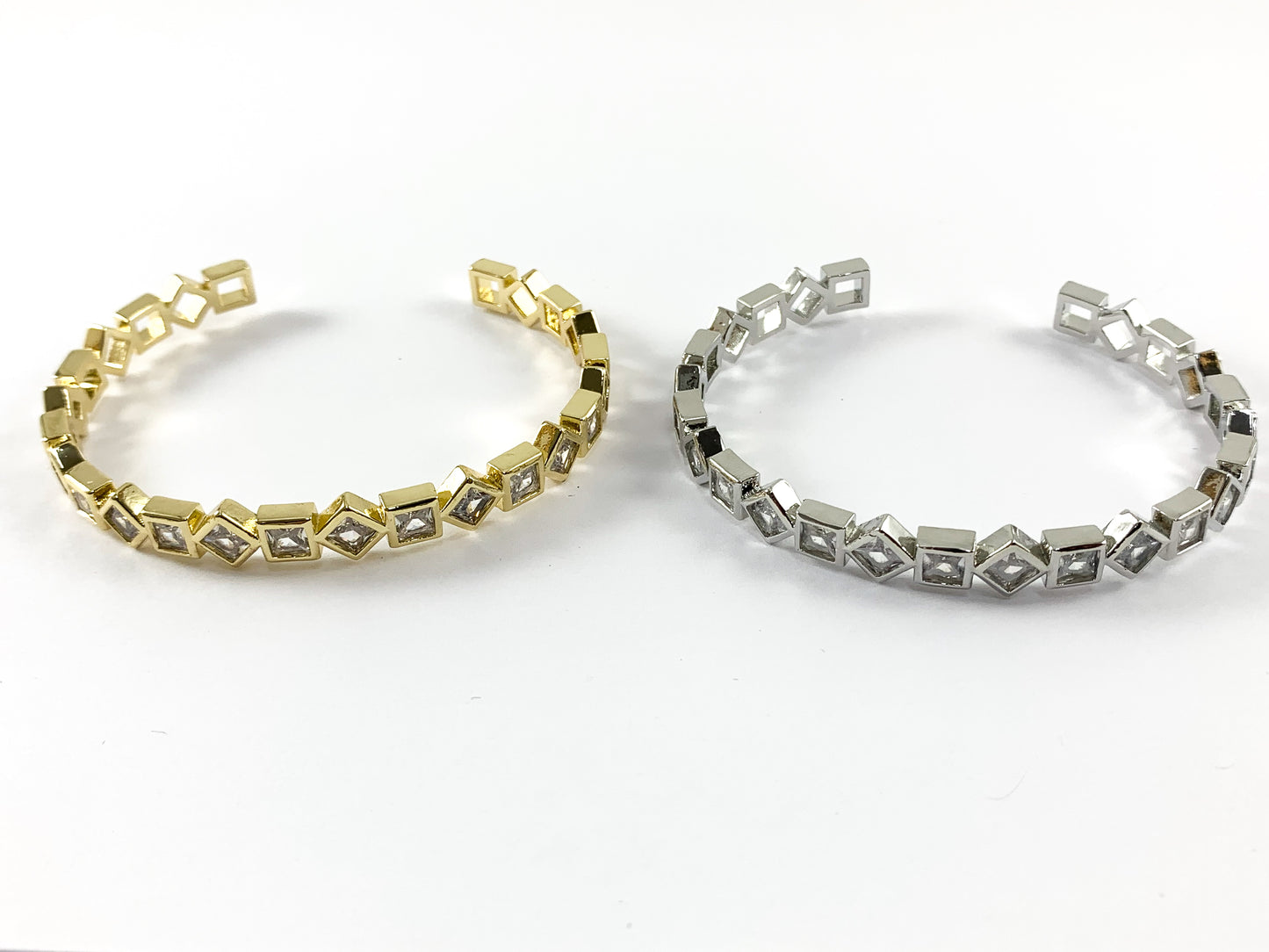 Real Gold/Platinum 18K Plated Copper CZ Pave Geometric Rhinestone Fancy Bracelet Cuffs