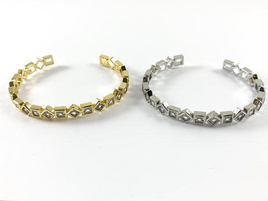 Real Gold/Platinum 18K Plated Copper CZ Pave Geometric Rhinestone Fancy Bracelet Cuffs