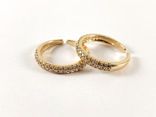 Real Gold/Platinum 18K Plated Copper Adjustable CZ Pave Dome Ring 4pcs
