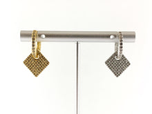 Load image into Gallery viewer, Real Gold/Platinum 18K Micro CZ Pave Dangle Diamond Shape Earring Huggies 3 pairs
