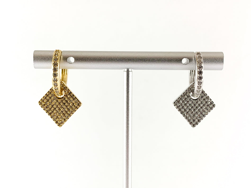 Pendientes Huggies con forma de diamante colgantes con micro circonitas cúbicas de 18 quilates y platino real, 3 pares