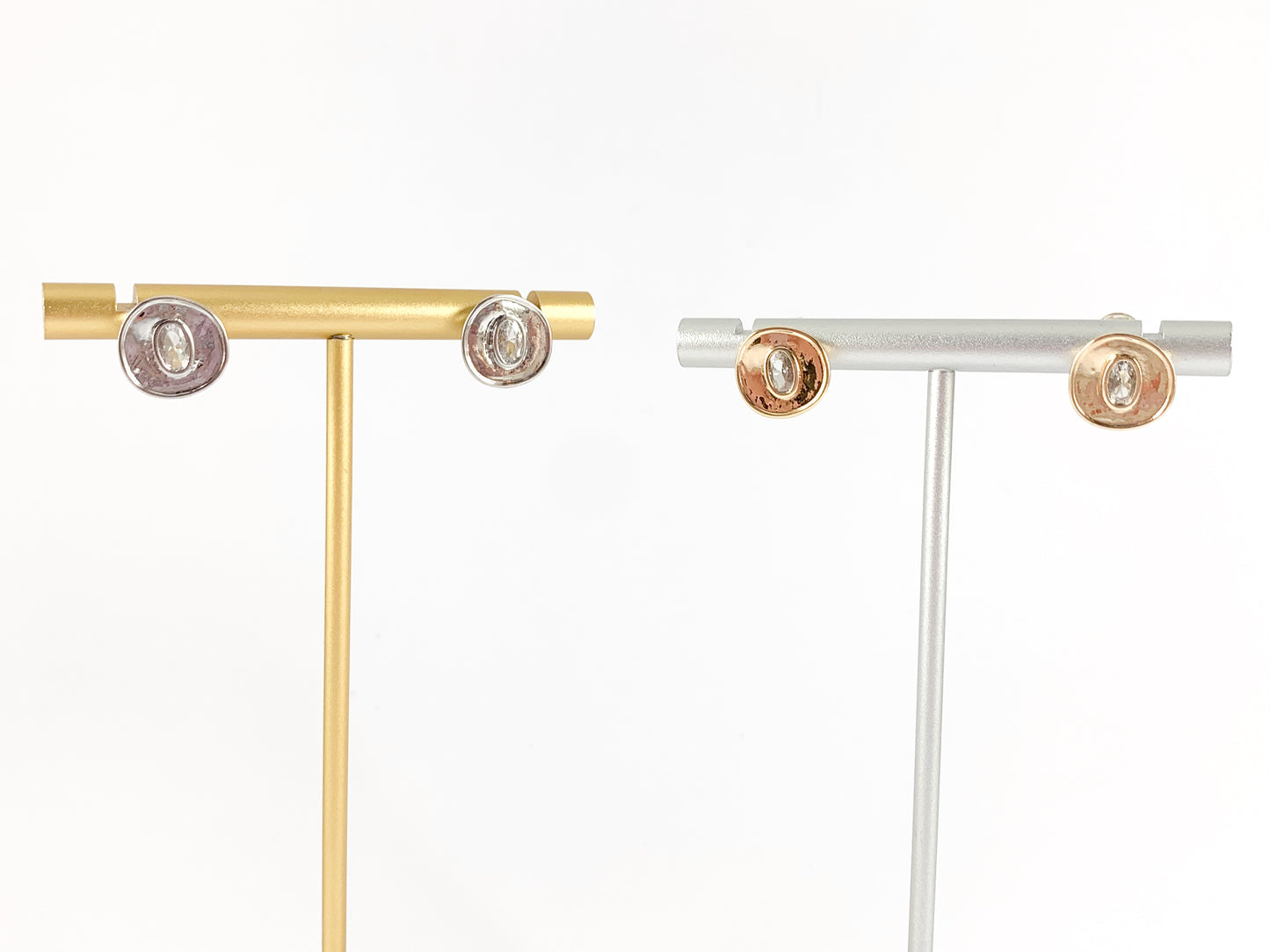 Coin Shape CZ Pave Earring Studs Component with Loop in 18K Gold or Silver Plating over Copper 5 pairs