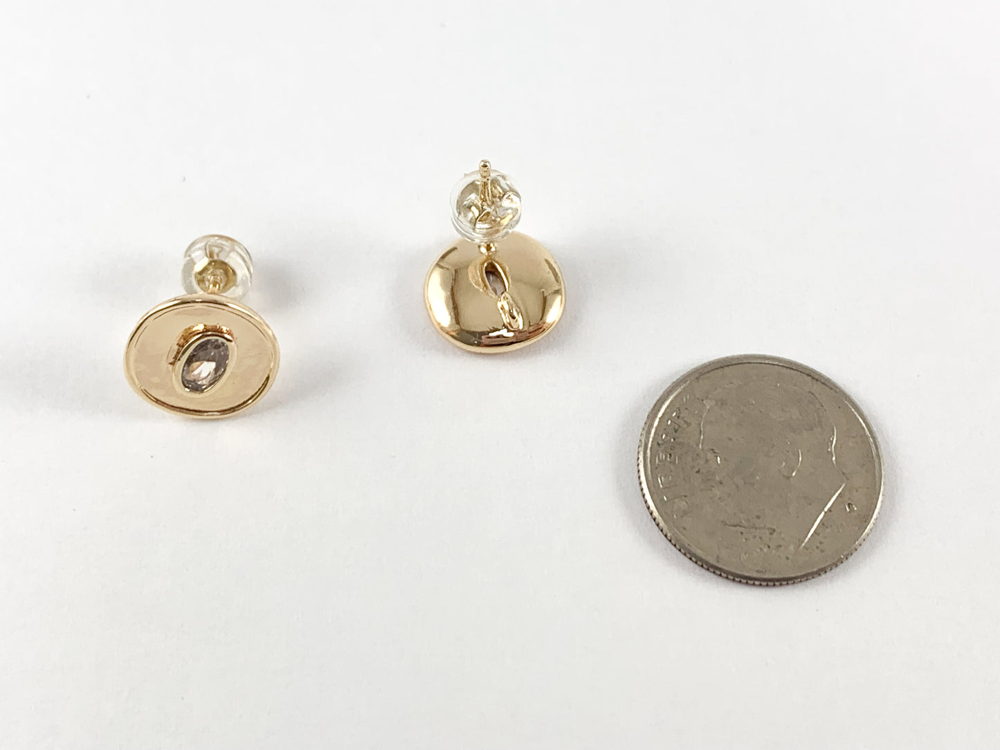 Coin Shape CZ Pave Earring Studs Component with Loop in 18K Gold or Silver Plating over Copper 5 pairs