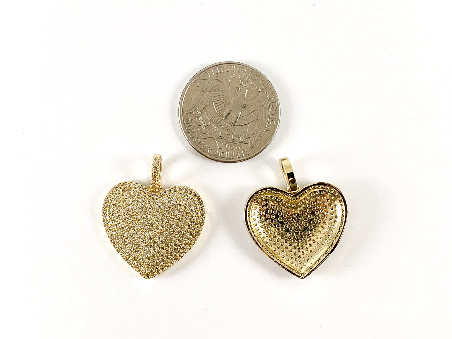 Real Gold/Platinum 18K Plated Micro CZ Heart Pave Pendant Over Brass 3pcs