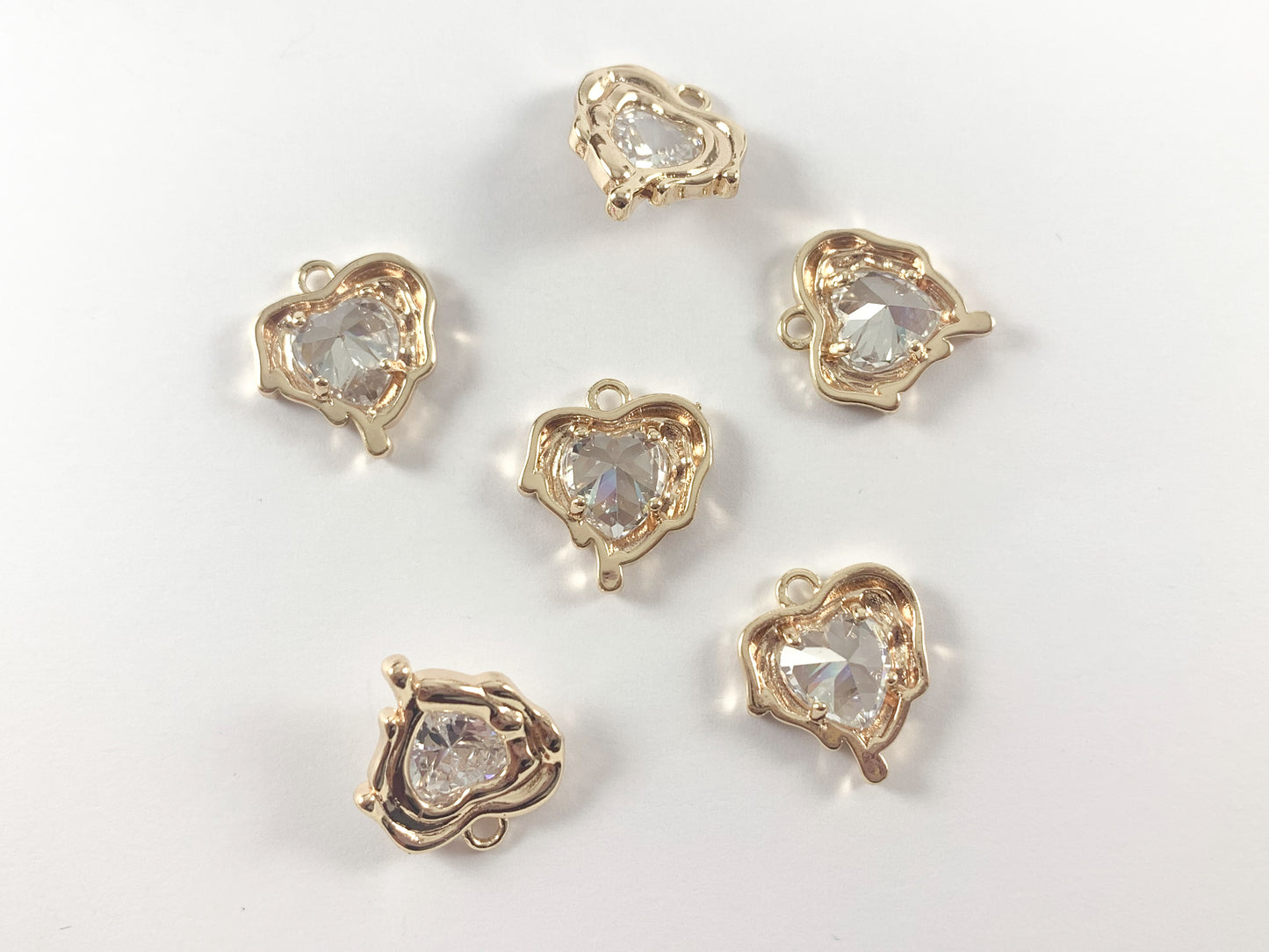 Real Gold 18K Plated Micro CZ Melting Heart Pave Charm Over Brass 6 pcs