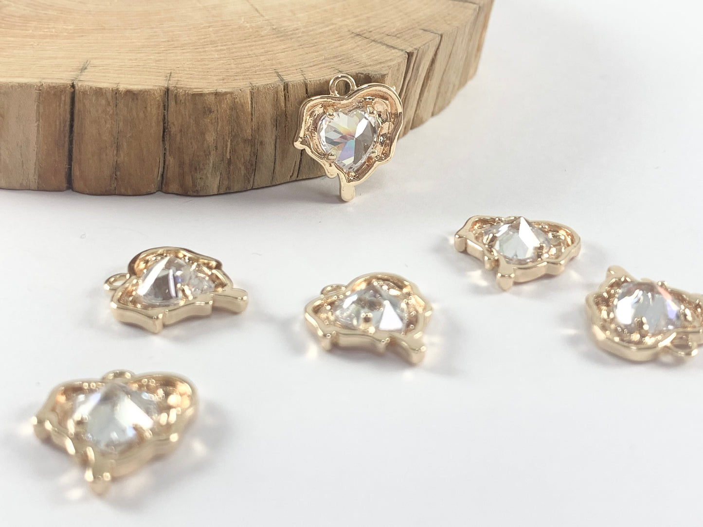 Real Gold 18K Plated Micro CZ Melting Heart Pave Charm Over Brass 6 pcs