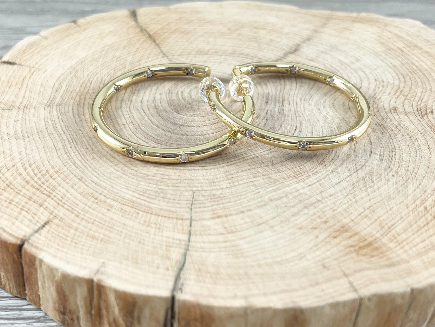 18K Gold Plated CZ Pave Circle Hoop Earring Over Copper 3 pairs