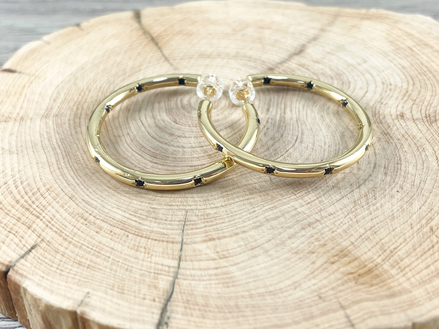 18K Gold Plated CZ Pave Circle Hoop Earring Over Copper 3 pairs