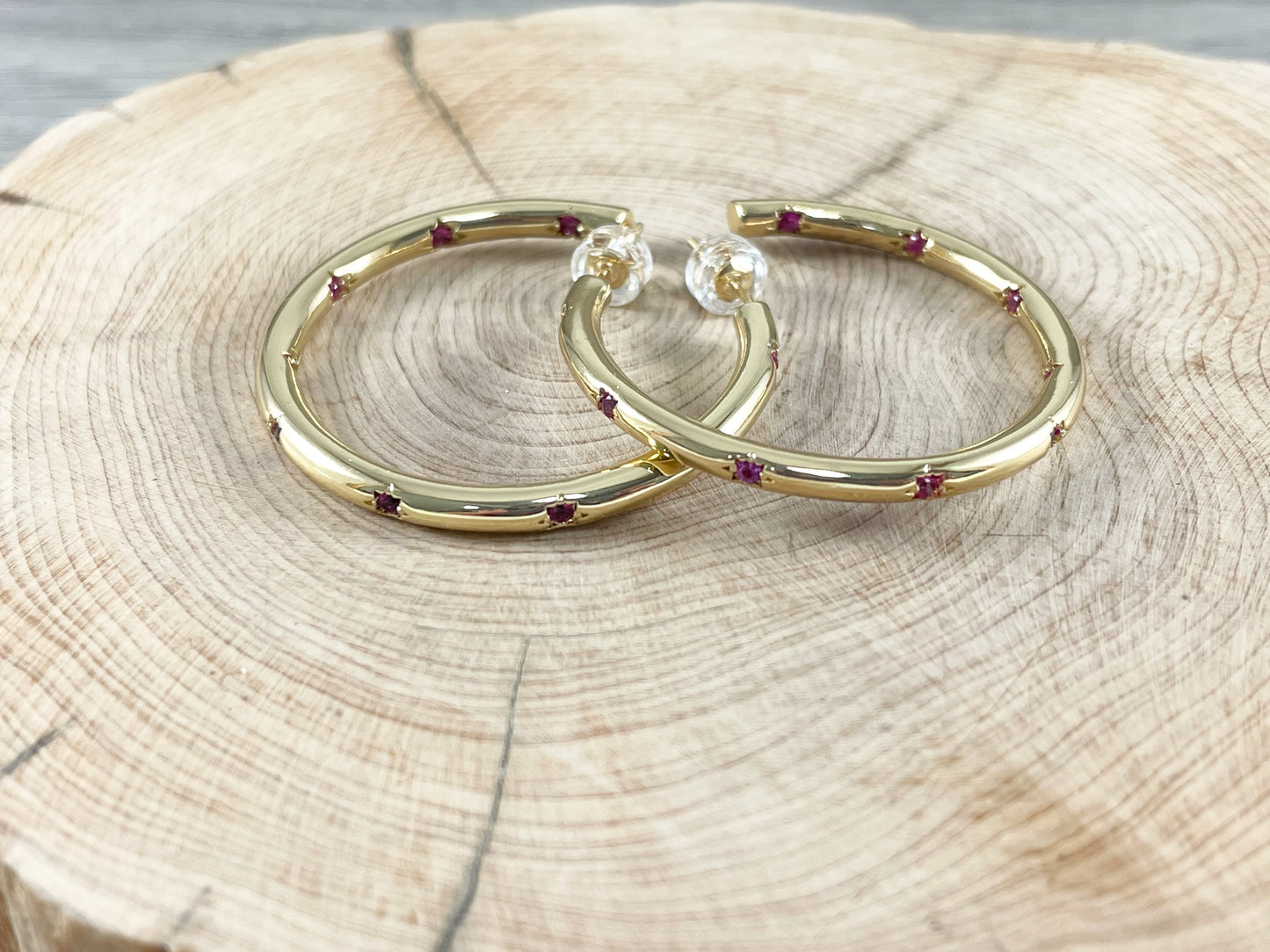18K Gold Plated CZ Pave Circle Hoop Earring Over Copper 3 pairs