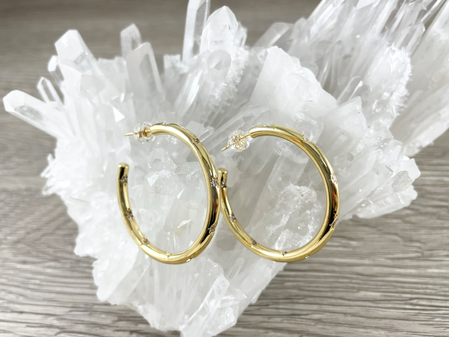 18K Gold Plated CZ Pave Circle Hoop Earring Over Copper 3 pairs