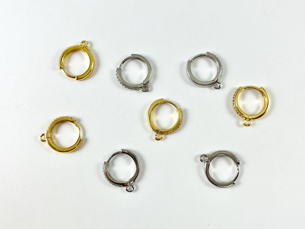 Gold Silver CZ Pave Huggies with loop Real Gold 18K Plated Circle Smooth Earring Huggies Component 5 pairs