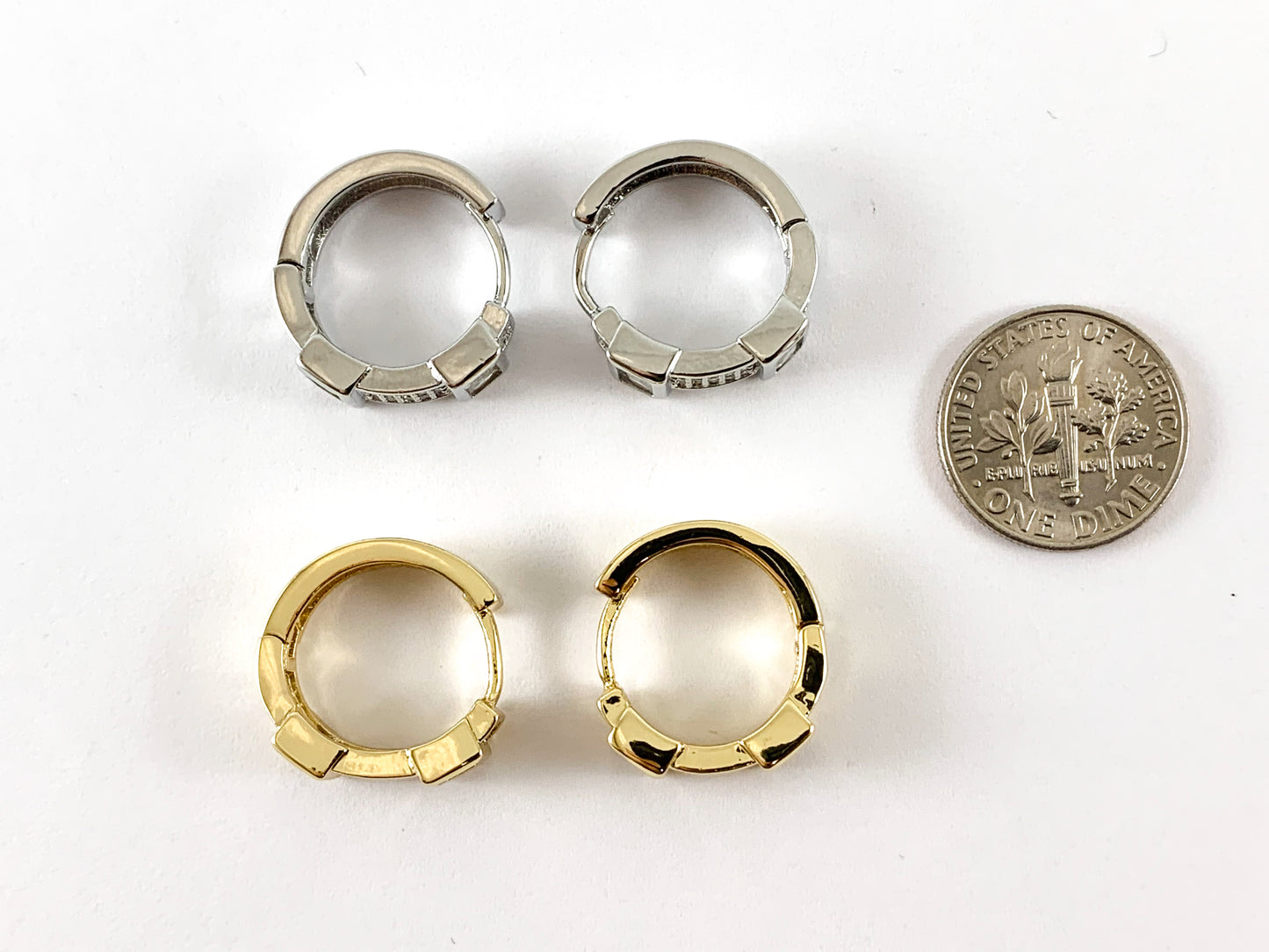 Real Gold 18K Micro Pave CZ Earring Hoop Huggies 3 pairs