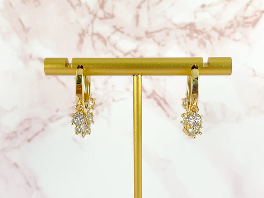 18K Gold Plated Dainty CZ Pave Coin Dangle Huggie Hoop Earrings 3 pairs