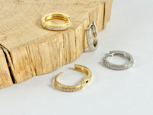 Load image into Gallery viewer, Gold CZ Pave Huggies Real Gold or Silver 18K Plated Circle Smooth Earring Huggies 5 pairs
