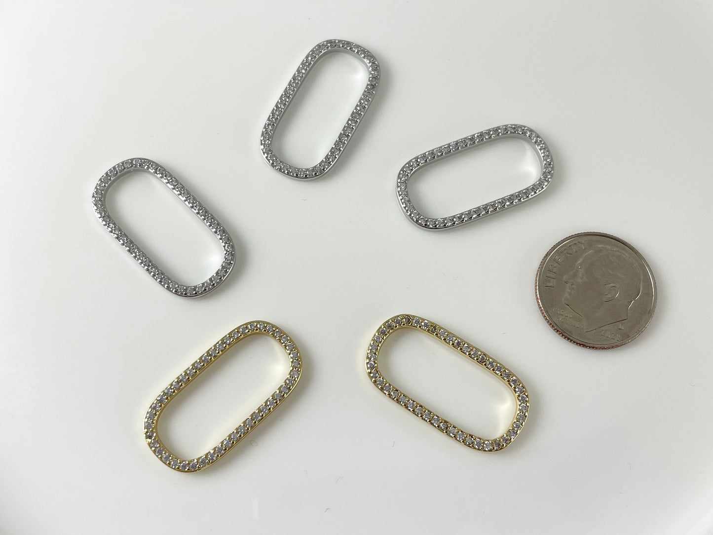 18K Real Gold/Platinum Plated CZ Pave Geometric Oval Link Charm Connector Component over Brass 6pcs