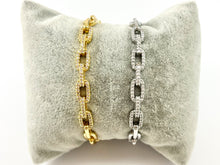 Load image into Gallery viewer, Real Gold/Platinum 18K Plated Copper CZ Pave Chain Link Rhinestone Bracelet Cuffs 1 pc
