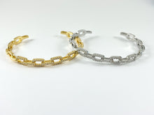 Load image into Gallery viewer, Real Gold/Platinum 18K Plated Copper CZ Pave Chain Link Rhinestone Bracelet Cuffs 1 pc
