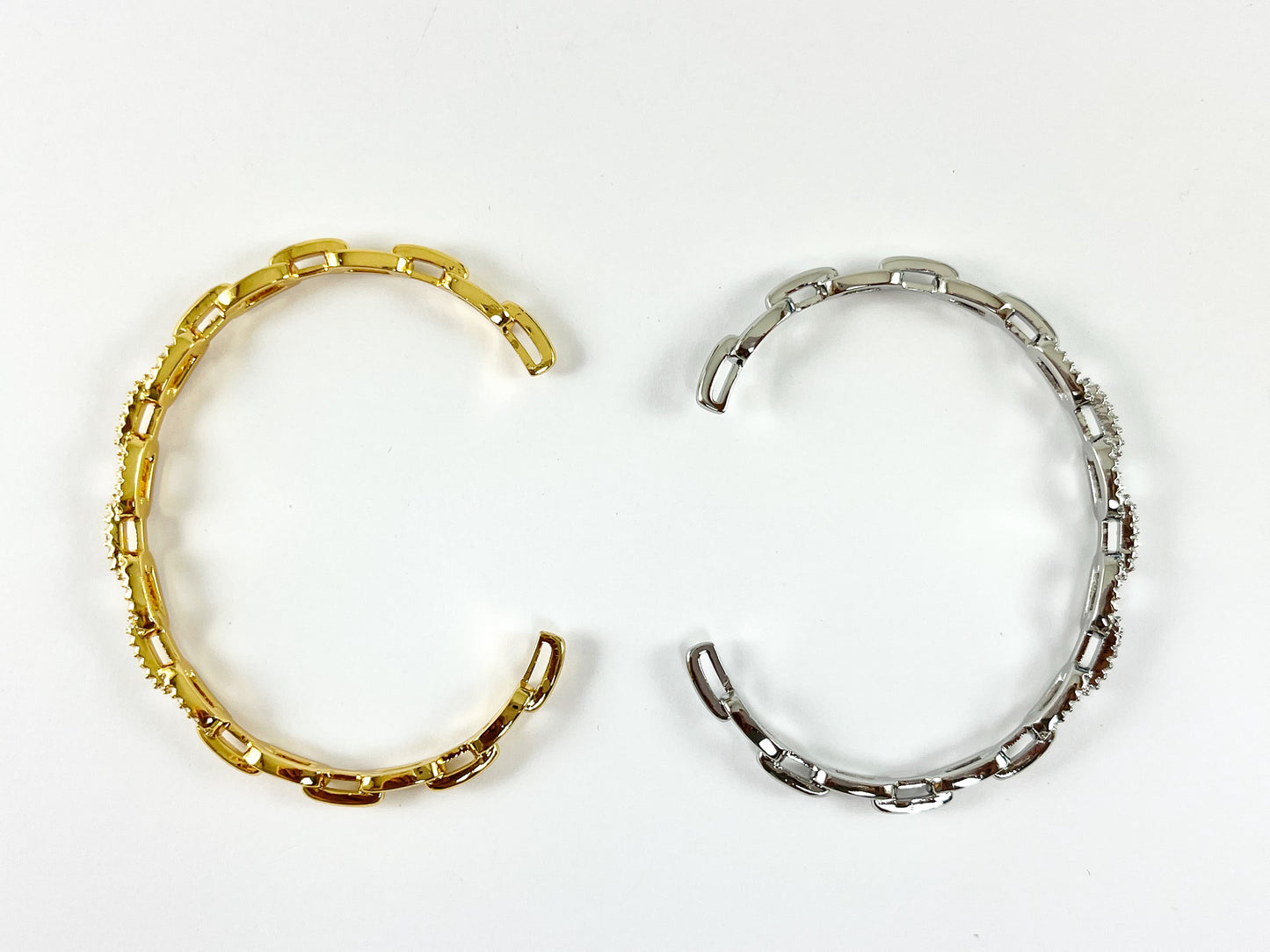 Real Gold/Platinum 18K Plated Copper CZ Pave Chain Link Rhinestone Bracelet Cuffs 1 pc