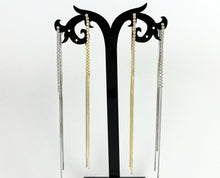 Load image into Gallery viewer, Real 18K Gold or Silver Plated CZ Pave Long Dainty Tassel Earring Over Copper 1 pair
