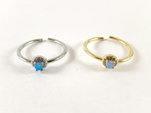 Load image into Gallery viewer, 18K Real Gold/Platinum Plated CZ Pave Dainty White Blue Japanese Opal Adjustable Ring 4pcs
