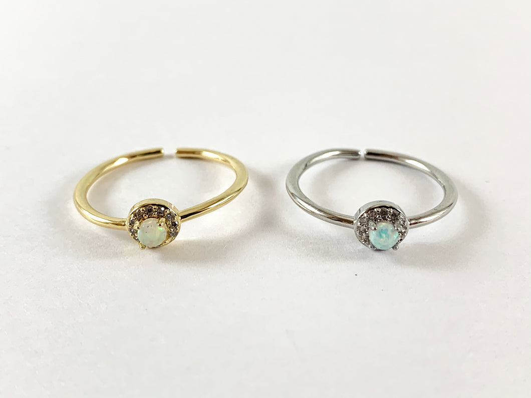 18K Real Gold/Platinum Plated CZ Pave Dainty White Blue Japanese Opal Adjustable Ring 4pcs