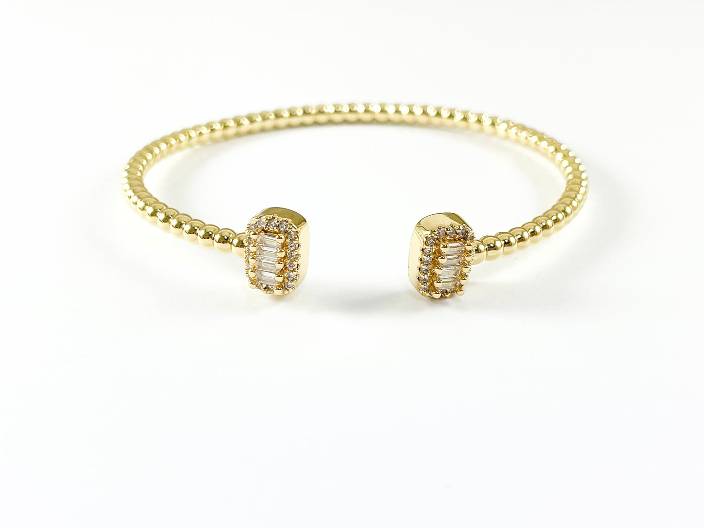CZ Pave Baguette Rectangle Rhinestone Fancy Open Front Bracelet Cuffs in 18K Gold/Silver Plating 1 cuff