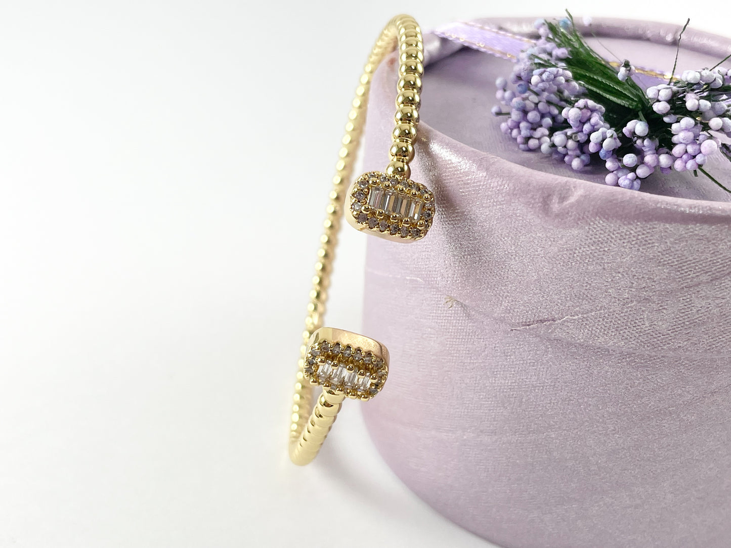 CZ Pave Baguette Rectangle Rhinestone Fancy Open Front Bracelet Cuffs in 18K Gold/Silver Plating 1 cuff