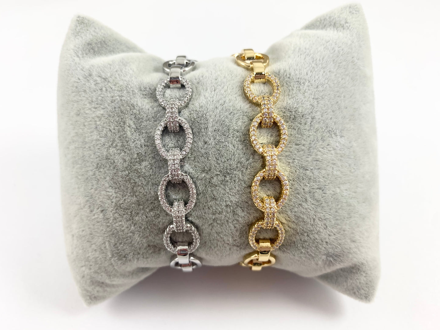 Oval Link Bling Stackable Bracelet Cuff in Gold or Silver Plated CZ Pave Adjustable Bracelet Cuffs over Brass 1 bracelet