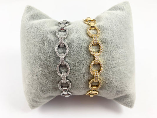 Oval Link Bling Stackable Bracelet Cuff in Gold or Silver Plated CZ Pave Adjustable Bracelet Cuffs over Brass 1 bracelet