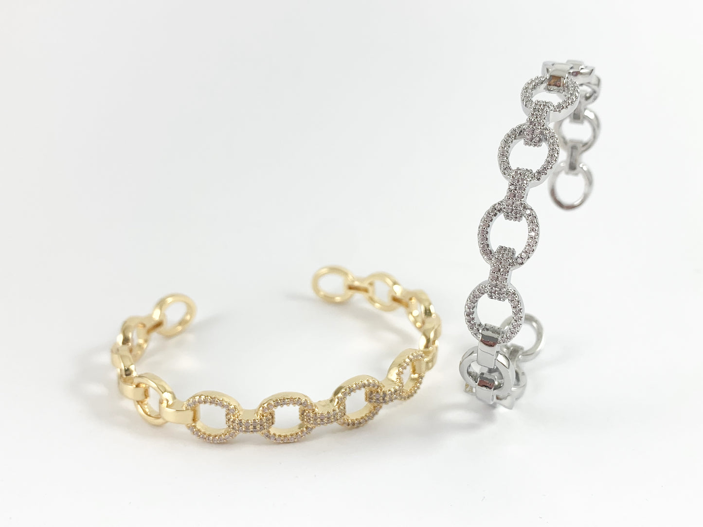Oval Link Bling Stackable Bracelet Cuff in Gold or Silver Plated CZ Pave Adjustable Bracelet Cuffs over Brass 1 bracelet