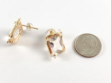 Load image into Gallery viewer, Dazzling Emerald Cut Gold Earring Studs in 18K Gold Plated Over Brass Earrings 3 PAIRS
