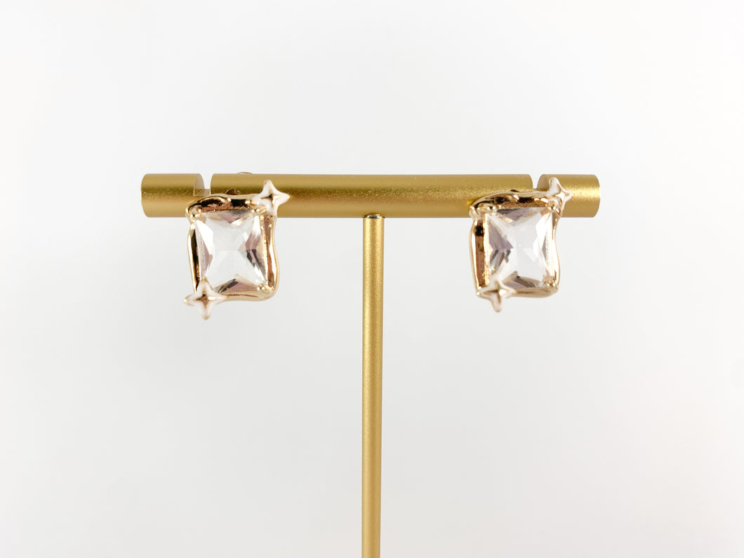 Dazzling Emerald Cut Gold Earring Studs in 18K Gold Plated Over Brass Earrings 3 PAIRS