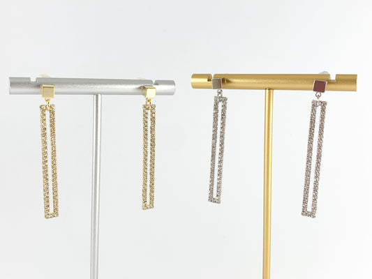 Deslumbrantes aretes rectangulares largos con pavé de circonita cúbica en baño de oro o plata de 18 quilates sobre cobre, 3 pares