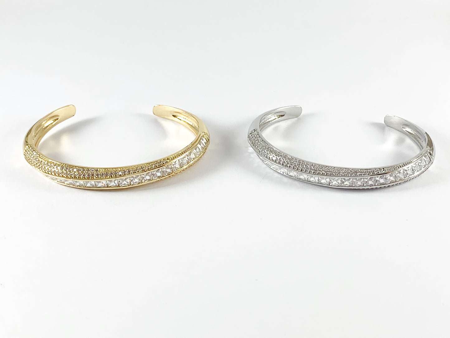 Real Gold/Platinum 18K Plated Copper CZ Pave Twist Cluster Rhinestone Fancy Bracelet Cuffs 1 pc