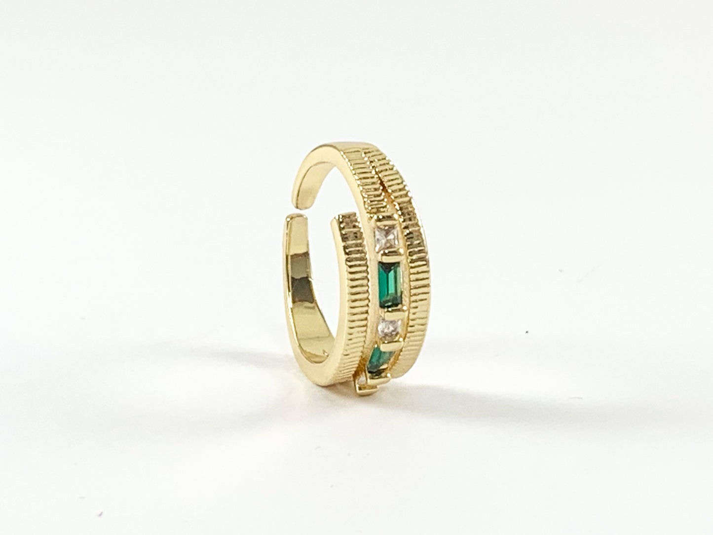 Real 18K Gold/Platinum Plated Copper CZ Pave Baguette Triple Bypass Adjustable Ring 4 pcs