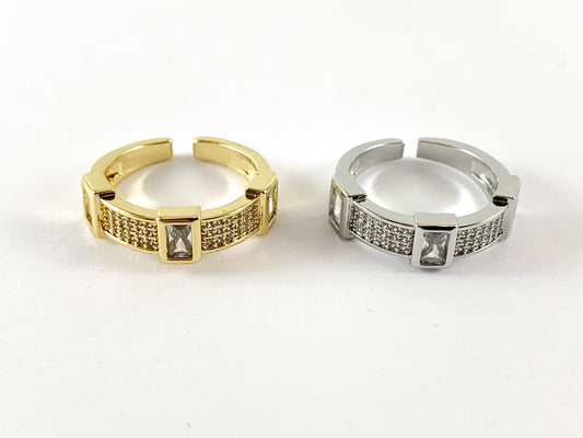 Real Gold 18K Plated/Platinum Plated Copper CZ Pave Adjustable Ring 4 pcs