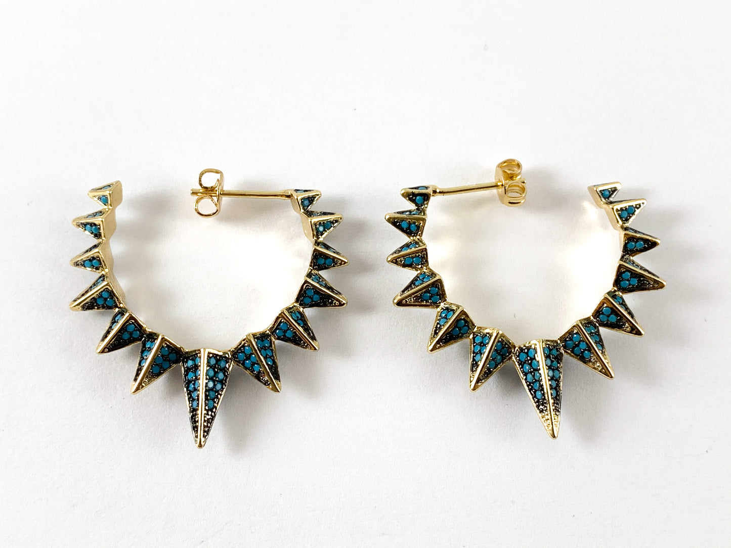 Real 18K Gold Plated CZ Pave Spikes Earring Hoop Over Copper